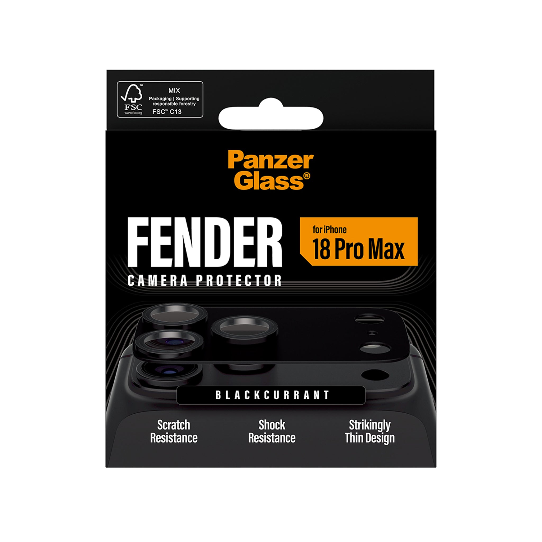 PanzerGlass® Fender Kameralinsebeskytter Blackcurrant iPhone 18 Pro Max
